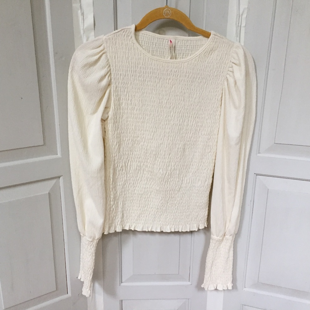 Anthropologie Cream Smocked Blouse NWT